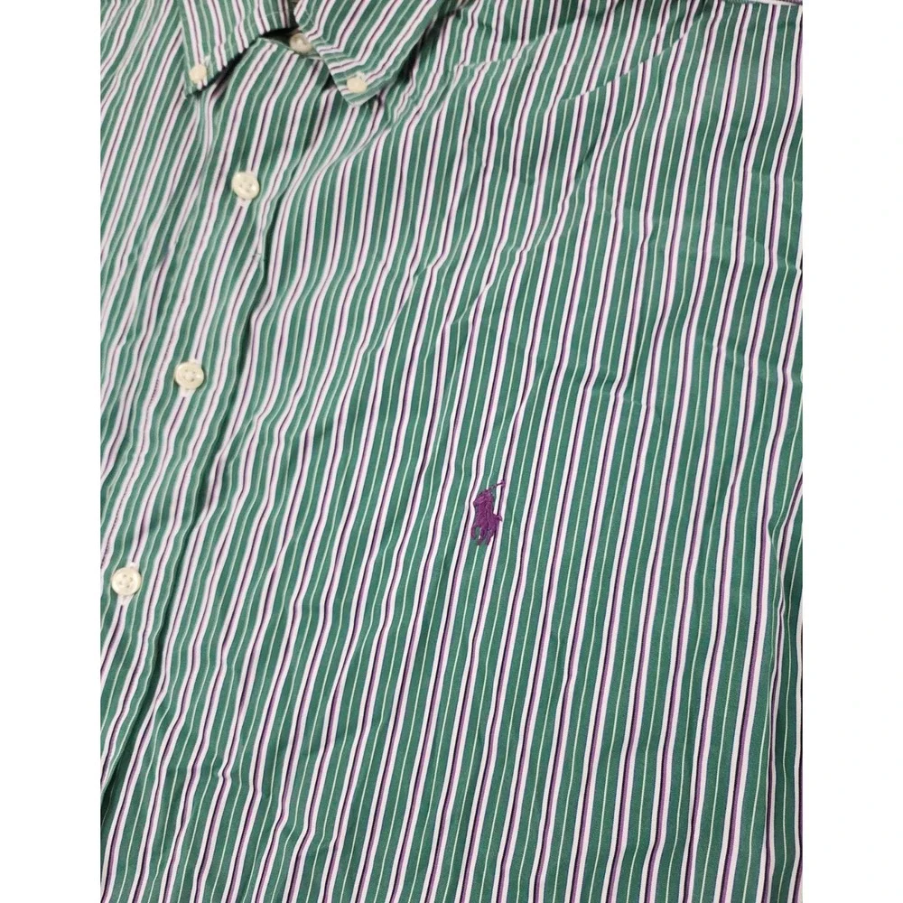 Vintage Polo Ralph Lauren Classic Fit Shirt Mens 2XLT Tall Green Striped L/S EUC